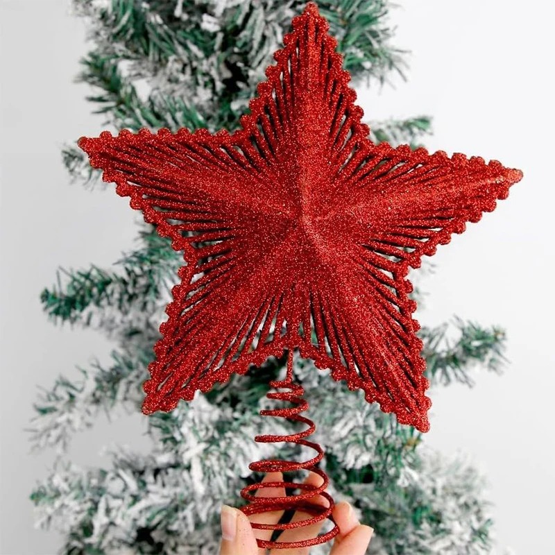 Star Tree Topper - 25 ซม.สีแดงGlitterต้นคริสต์มาสTopper Iron Starคริสต์มาสตกแต่งบ้านXmas Treeเครื่องประดับNavidadใหม่ปี 2025
