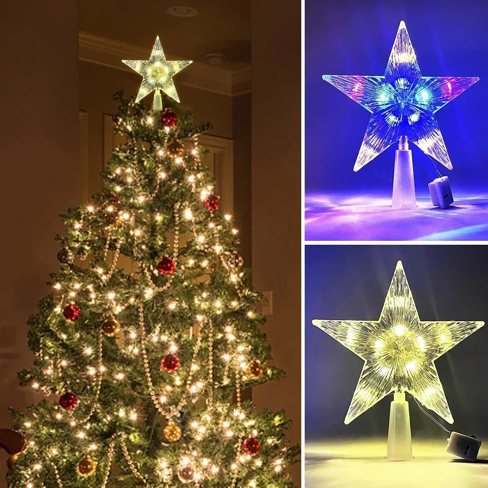 Star Tree Topper - 15 ซม.LED เครื่องประดับต้นคริสต์มาส Toppers ดาวพร้อมแบตเตอรี่สําหรับตกแต่งบ้านคริสต์มาสต้นไม้โคมไฟใหม่ปี 2025