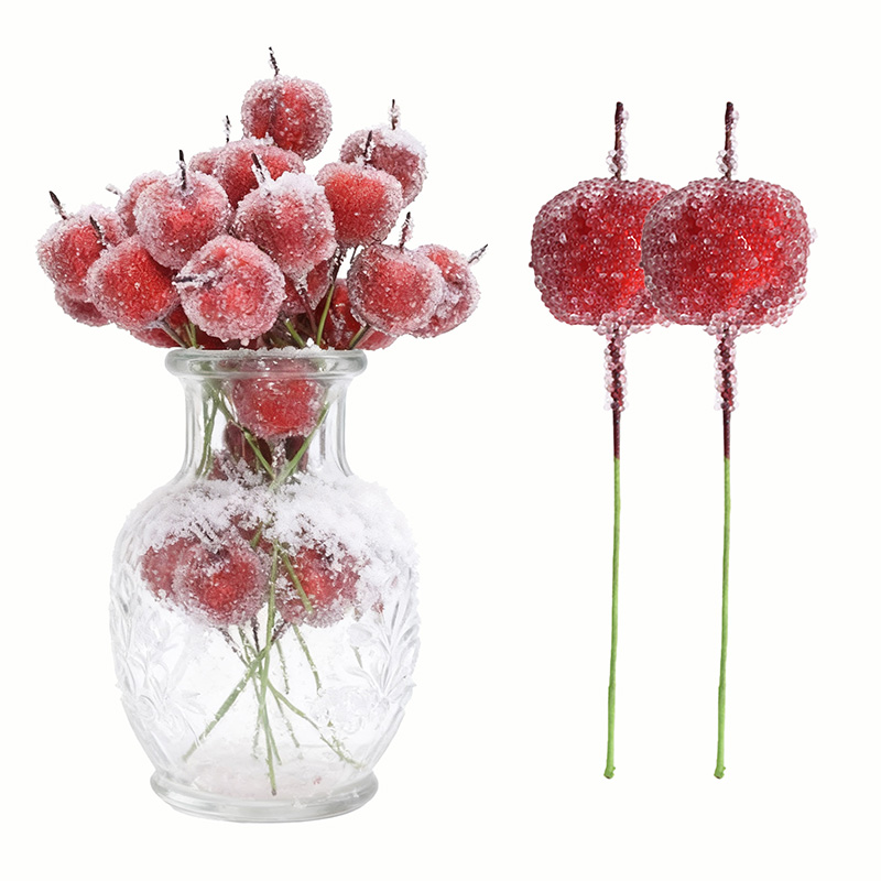 Christmas Wreath Fake - ผลเบอร์รี่คริสต์มาสปลอม 10/30/50 ชิ้น ผลเบอร์รี่พลาสติกเล็กสีแดง ลูกเชอร์รี่ปลอม พร้อมเกสร