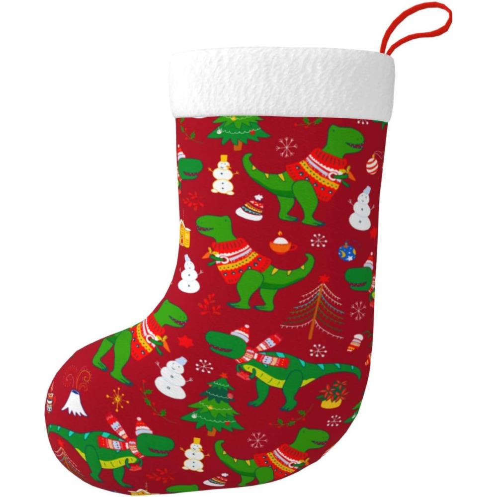 Christmas Stocking Hanging - ถุงน่องคริสต์มาสลายไดโนเสาร์น่ารัก ของตกแต่งแขวนถุงน่องสำหรับตกแต่งเตาผิง สำหรับครอบครัว งานปาร์ตี้ต้นคริสต์มาส และเทศกาลวันหยุด