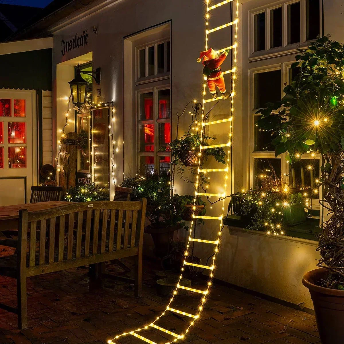 Christmas Lights Outdoor - ไฟ LED บันไดสำหรับสายตกแต่งคริสมาสต์ในบ้านซานตาคลอสในร่มกลางแจ้งหน้าต่างคริสต์มาสในสวนต้นไม้แขวนแถบไฟ LED