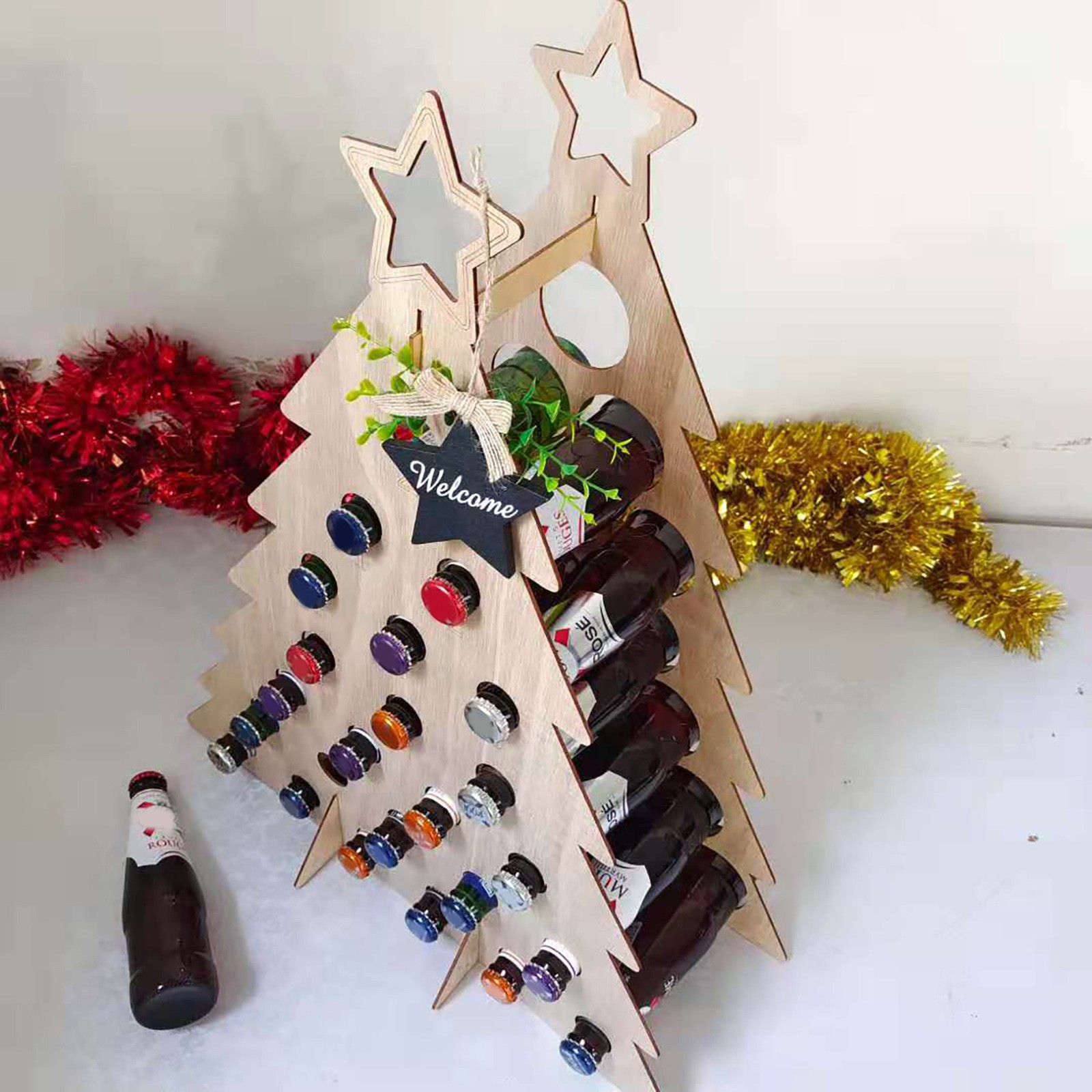 Advent Calendar Gift - ปฏิทินนับถอยหลังวันคริสต์มาสสำหรับผู้ใหญ่, ของตกแต่งคริสต์มาส, ชั้นวางไวน์สำหรับเทศกาล, ของขวัญไวน์และสุรา, ปฏิทินสำหรับใช้ในบ้าน, ต้นคริสต์มาสใหม่