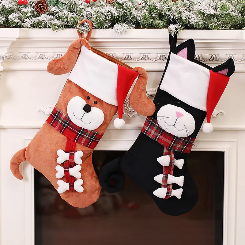 Christmas Stocking Hanging - ถุงเท้าคริสต์มาส 3 มิติ รูปสัตว์ ตกแต่งต้นคริสต์มาส สำหรับสุนัขและแมว