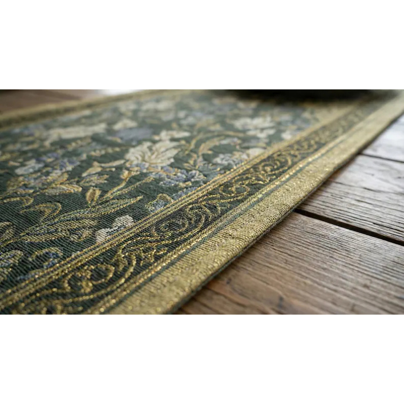 Christmas Table Runner - ผ้าปูโต๊ะลายดอกไม้สไตล์อาร์ตเดโค VIKAMA สีเขียวเซจ ผ้าฝ้ายทวิล ตกแต่งโต๊ะลายพฤกษศาสตร์แบบดั้งเดิม