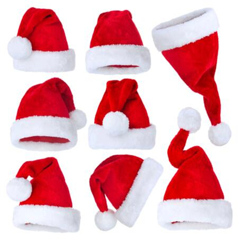 Santa Hat Plush - ชุดคริสต์มาสหมวกกำมะหยี่ซานตาคลอสสีแดงหมวกโนเอลสุขสันต์วันคริสต์มาสของขวัญตกแต่งเครื่องประดับผ้าปีใหม่