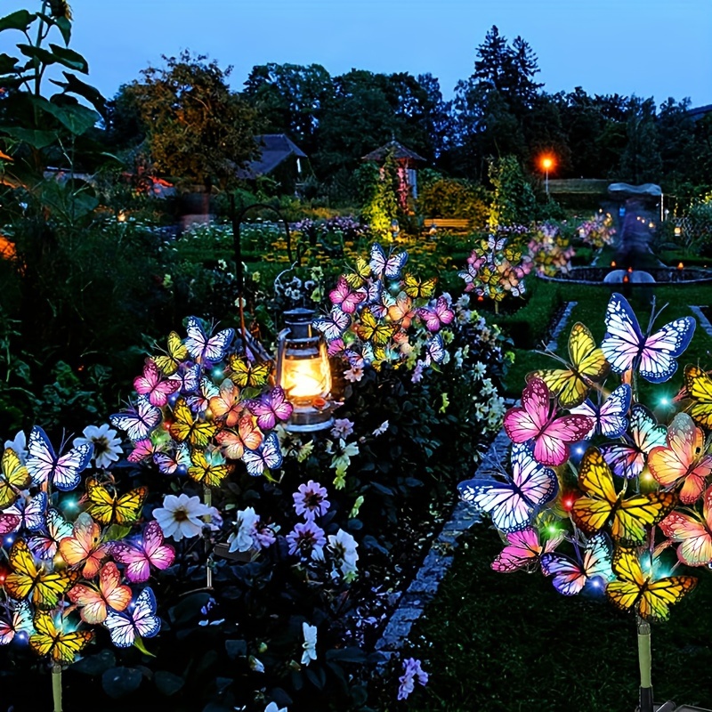 Christmas Lights Outdoor - พลังงานแสงอาทิตย์ LED สวนผีเสื้อไฟกันน้ําที่มีสีสันโคมไฟสนามหญ้ากลางแจ้งสําหรับลานลานเทศกาลคริสต์มาสตกแต่งหลังคา
