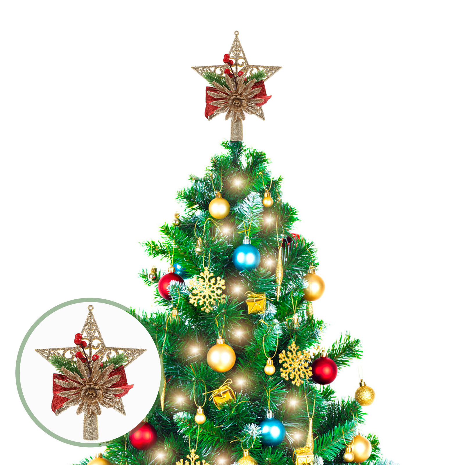 Star Tree Topper - ดาวประดับยอดต้นคริสต์มาส 1 ชิ้น รูปดาวห้าแฉกสุดประณีต ของตกแต่งบ้านสำหรับเทศกาล งานปาร์ตี้คริสต์มาส