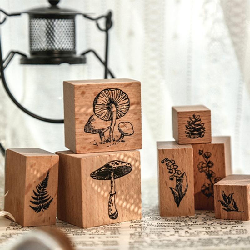 Gift Box Wrap Set - ชุดซีลงานการ์ดชุดบล็อกไม้ 7 ชิ้นในกล่องสำหรับฉลากห่อของขวัญวารสารและงานฝีมือกระดาษใช้ที่โต๊ะทุกวัน