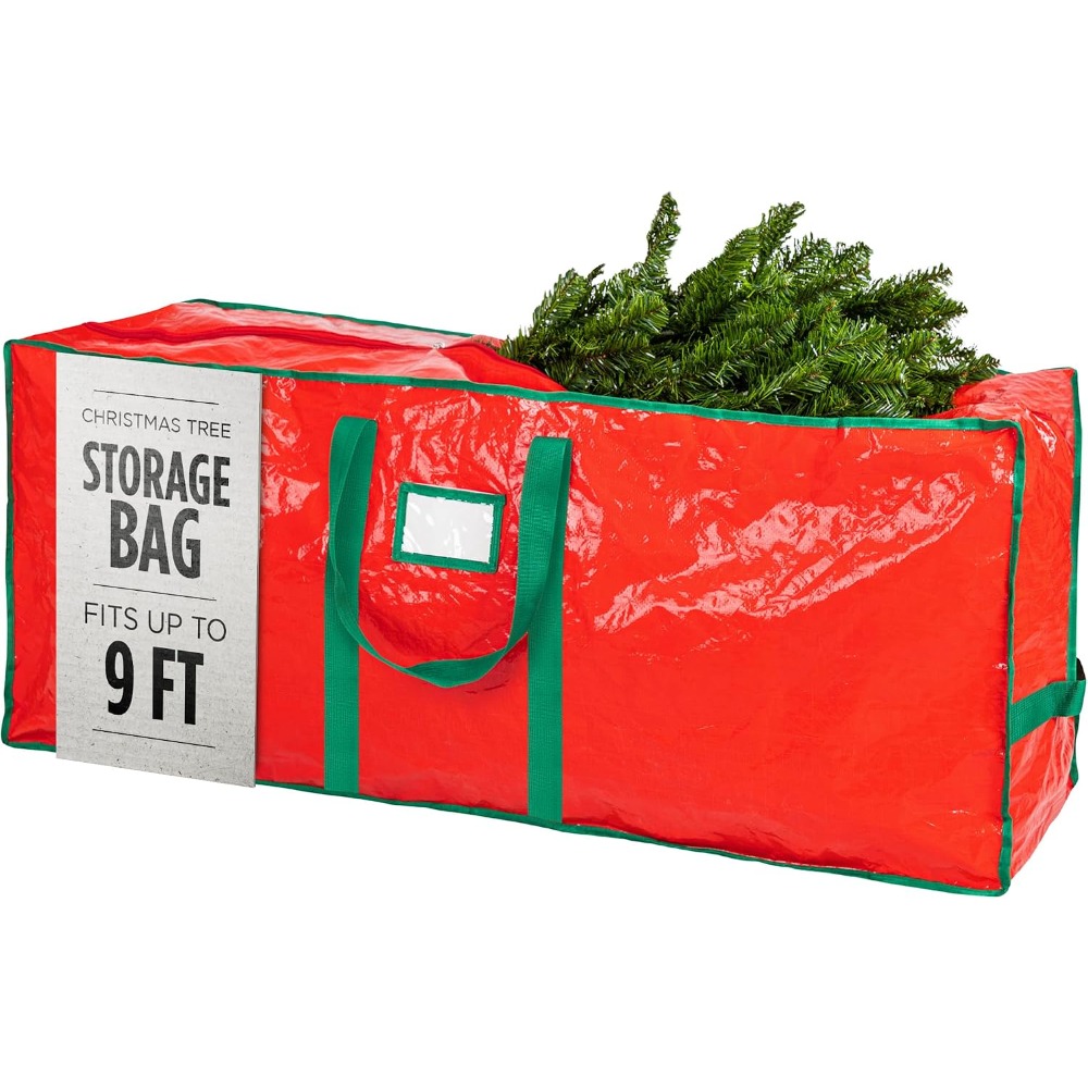 Christmas Tree Artificial - ถุงเก็บต้นคริสต์มาสแบบกันน้ำสำหรับต้นไม้ประดิษฐ์ขนาด 9 ฟุต พร้อมหูหิ้วเสริมความแข็งแรง ซิปคู่ป้องกันฝุ่นและความชื้น พื้นที่จัดเก็บของตกแต่งวันหยุดขนาดใหญ่