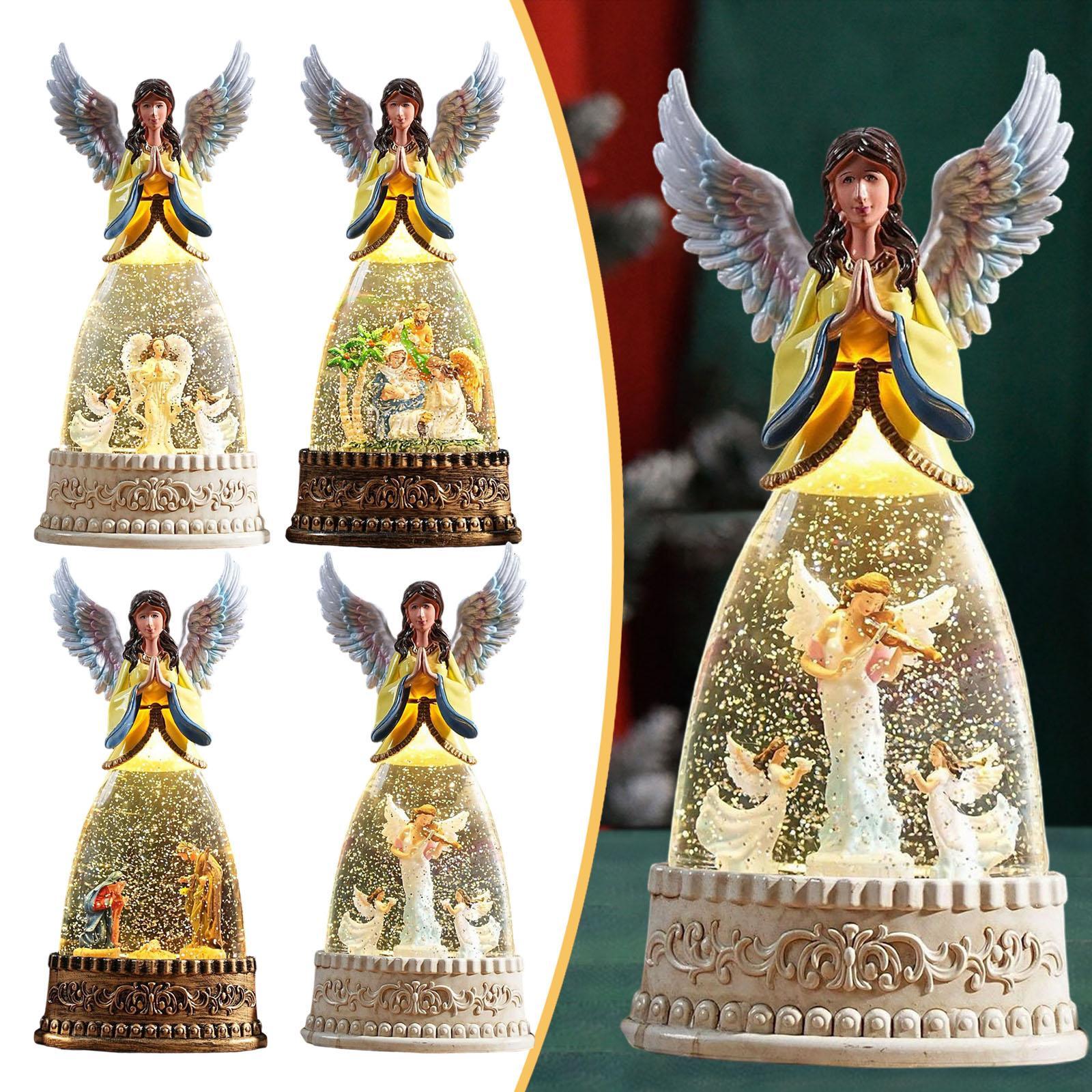 Snow Globe Musical - ลูกโลกหิมะดนตรีคริสต์มาส ของตกแต่งตั้งโต๊ะรูปนางฟ้า ของประดับตกแต่งคริสต์มาส ไฟกลางคืนสำหรับห้องนั่งเล่นและโต๊ะทำงาน