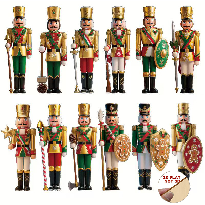 Nutcracker Figurine - ของตกแต่งคริสต์มาสรูปนัทแครกเกอร์ไม้แบบแบน 2 มิติ 12 ชิ้น, ตุ๊กตาทหารวินเทจสำหรับแขวนตกแต่งต้นคริสต์มาส