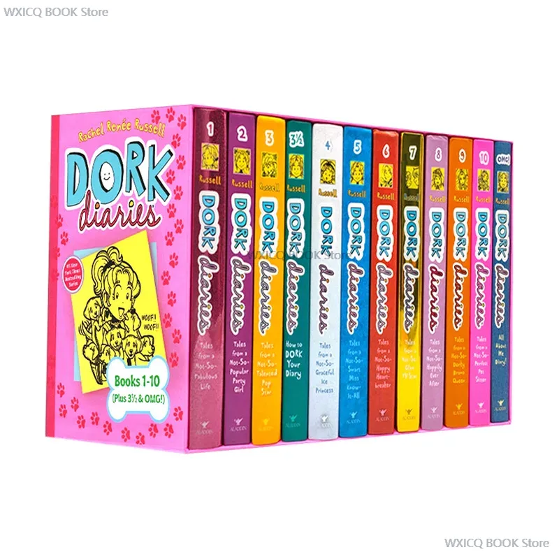 Gift Box Wrap Set - หนังสือ12เล่มของขวัญชุดกล่องหนังสือภาพภาษาอังกฤษ dork Diaries เด็กหญิงเด็กนักเรียน wimpy เด็กการ์ตูนอ่านหนังสือทุกวันสำหรับอายุ6-12ปี
