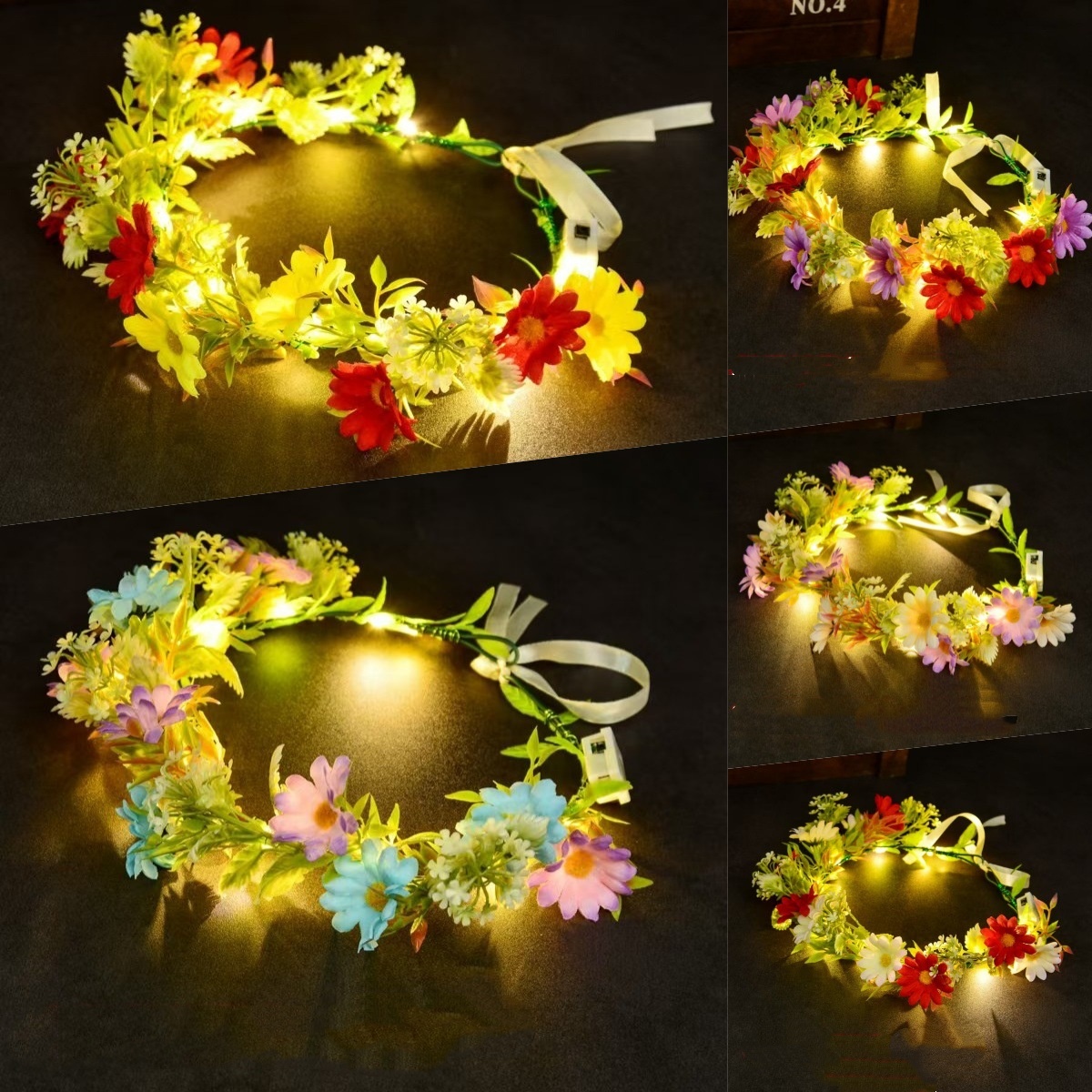 Led Fairy String Lights - มงกุฎดอกไม้เรืองแสง LED พวงมาลัยดอกไม้เรืองแสง มงกุฎนางฟ้า ที่คาดผมเรืองแสง เครื่องประดับผมเจ้าสาวสำหรับงานเทศกาล