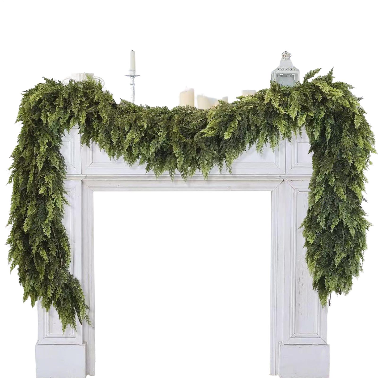 Christmas Wreath Fake - พวงมาลัยคริสต์มาสประดิษฐ์ ตกแต่งด้วยต้นสนสีเขียว พวงมาลัยประดิษฐ์สำหรับพวงหรีด ตกแต่งเตาผิง ต้นไม้ ชั้นวางของ