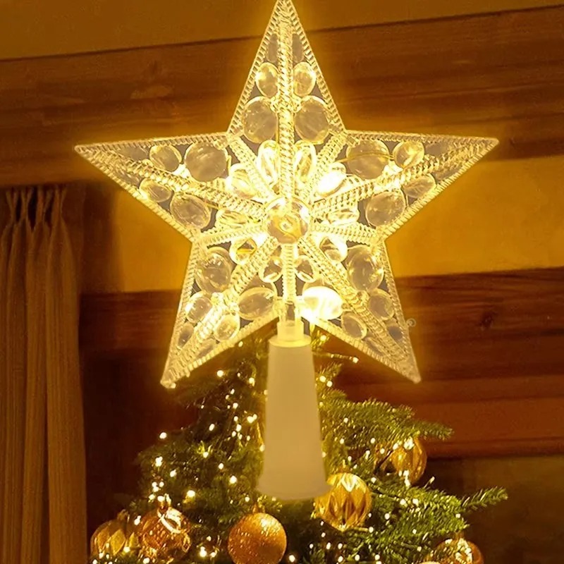 Star Tree Topper - เรืองแสงคริสต์มาส 15 ซม.ต้นไม้Topper Xmas Treeโปร่งใสFive-Pointed Starเครื่องประดับStar