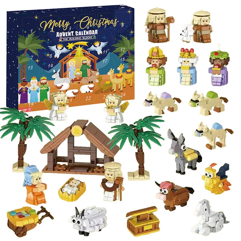 Advent Calendar Gift - กล่องของขวัญปฏิทินนับถอยหลังวันคริสต์มาสแบบ DIY ของเล่นตัวต่อพระเยซู 24 วัน ปฏิทินนับถอยหลังวันคริสต์มาส