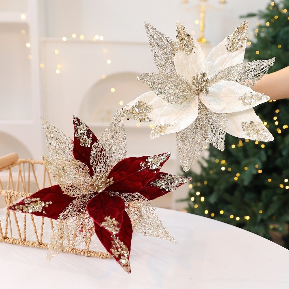 Christmas Wreath Fake - พวงหรีดต้นคริสต์มาสประดิษฐ์ขนาด 29 ซม. ทำจากกำมะหยี่ สมจริง งานแฮนด์เมด