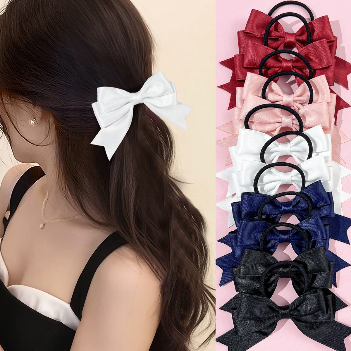 Ribbon Bow Gift - ยางรัดผมแบบโบว์ 2 ชิ้น หวานและเรียบง่าย ใช้ได้หลากหลายสำหรับผมหางม้าคู่ เหมาะสำหรับสวมใส่ในชีวิตประจำวัน