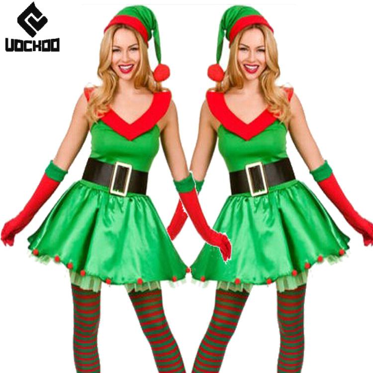 Elf Costume Christmas - ชุดคอสเพลย์ต้นคริสต์มาสเอลฟ์ตลก ชุดแฟนซีปีใหม่สุขสันต์ ชุดสี่ชิ้นสำหรับผู้หญิง ชุดงานรื่นเริง ชุดแต่งกายสำหรับการแสดงบนเวที