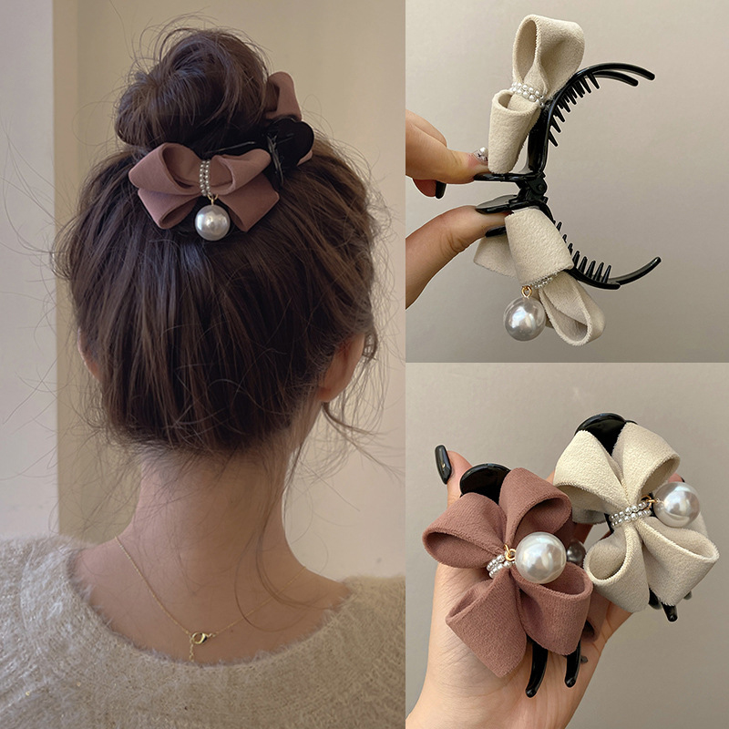 Ribbon Bow Gift - 1ชิ้นกิ๊บหนีบผมรูปโบว์ประดับมุกแบบใหม่สวยงามกิ๊บหนีบผมตุ๊กตาผมทรงหางม้าแบบถาวรหรูหรากิ๊บติดผมสำหรับผู้หญิงเครื่องประดับศีรษะของขวัญสำหรับเด็กผู้หญิง