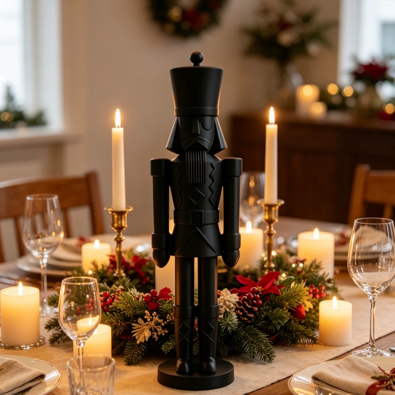 Nutcracker Figurine - รูปปั้นทหารนัทแครกเกอร์สีดำสไตล์มินิมอล, งานแกะสลักพิมพ์ 3 มิติ, ของตกแต่งเทศกาลสุดคลาสสิกสำหรับชั้นวางหนังสือ ห้องนอน