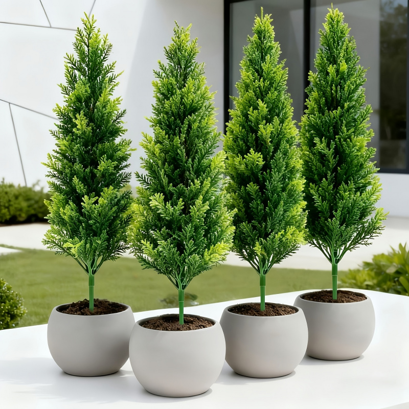 Christmas Tree Artificial - ต้นสนพลาสติกประดิษฐ์แบบเสียบลงดิน, ของตกแต่งสวนภายนอกอาคาร, ต้นสนสีเขียวปลอมสำหรับตกแต่ง, ของประดับตกแต่งวันคริสต์มาส