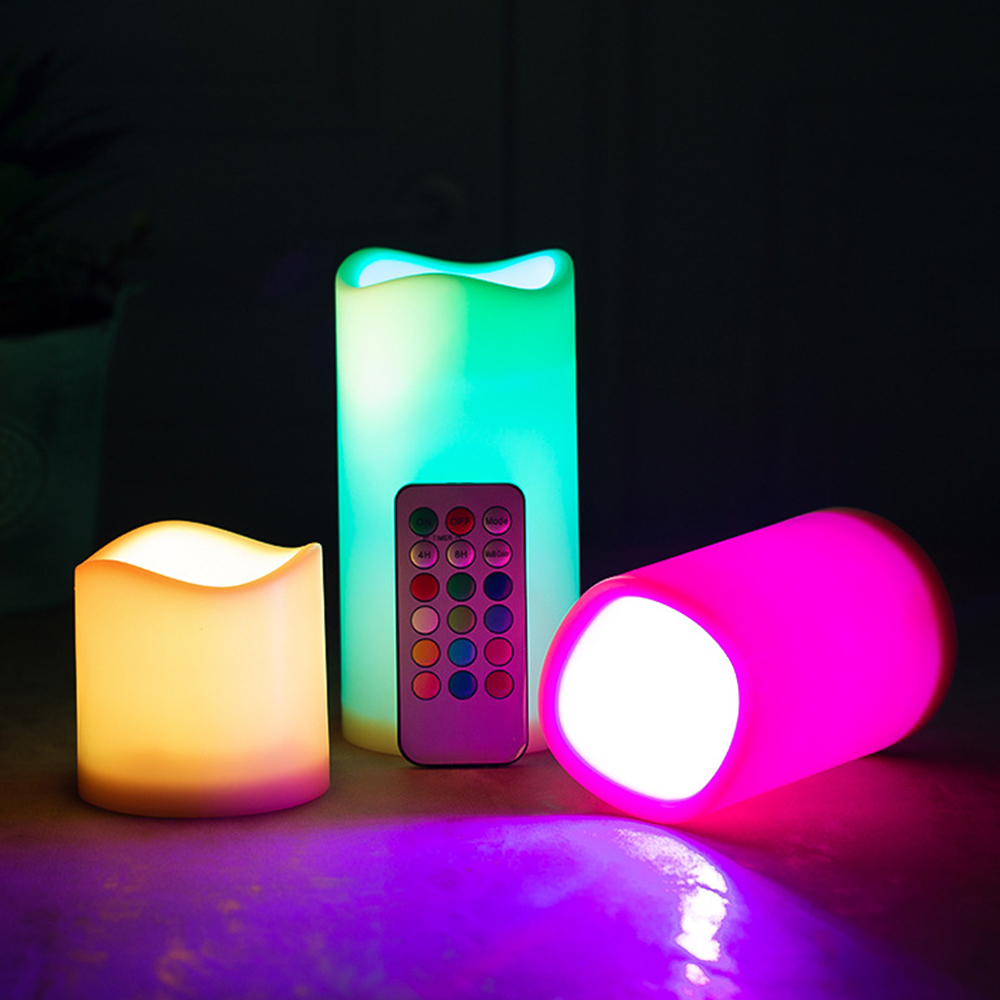 Holiday Candle Set - 3 ชิ้น/ชุด เทียน LED ไร้เปลวไฟกระพริบ, เทียน