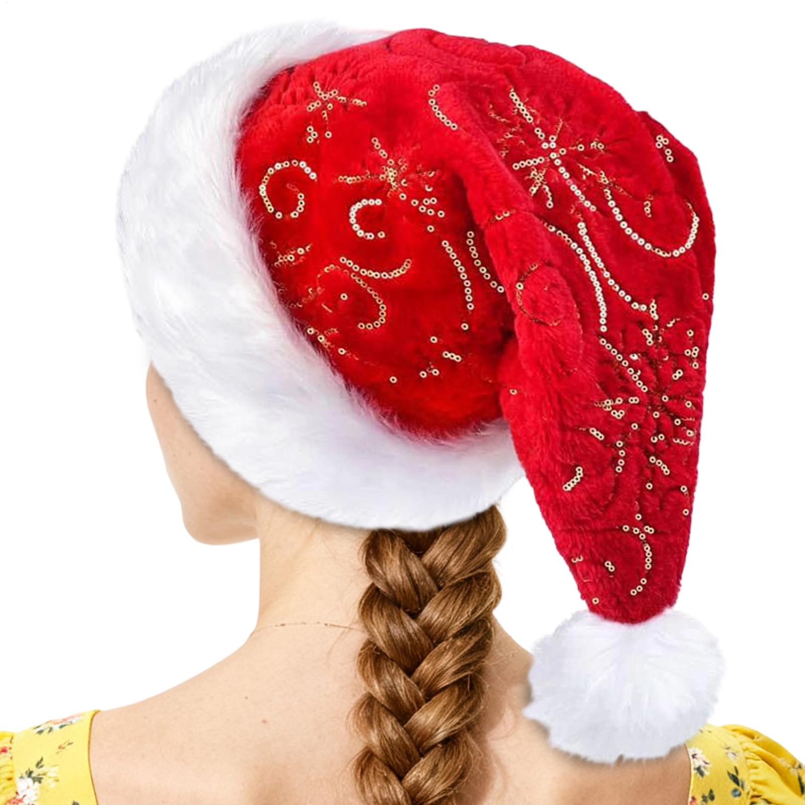 Santa Hat Plush - หมวกคริสต์มาสผ้ากำมะหยี่แบบพกพา หมวกซานตาคลอสแบบใช้ซ้ำได้สำหรับฤดูหนาว เหมาะสำหรับการเดินทาง งานปาร์ตี้วันหยุด และการสังสรรค์ในครอบครัว