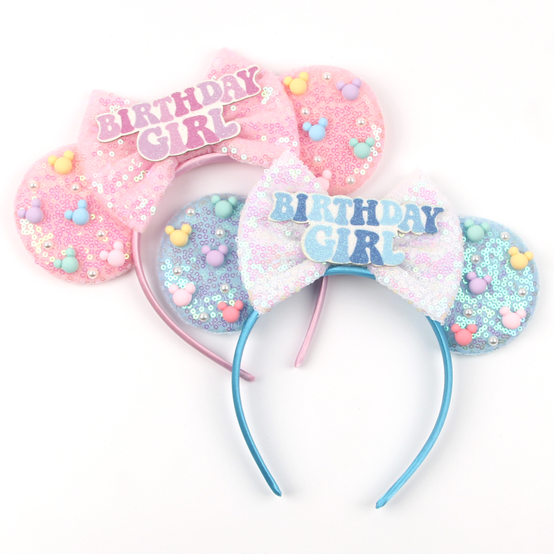 Ribbon Bow Gift - สาวสุขสันต์วันเกิดมินนี่เมาส์หูH Eadbandsสําหรับสาวเด็กผู้หญิงเลื่อมโบว์อุปกรณ์ผมผู้ใหญ่H Airbandsเด็กของขวัญ