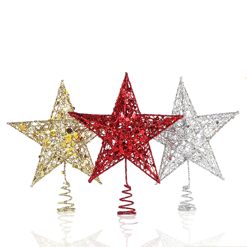 Star Tree Topper - 15/20/25/30ซม.กลวง Star Gold สีเงินคริสต์มาส Star Sequins
