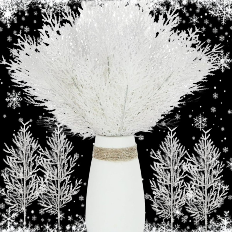 Christmas Wreath Fake - กิ่งสนประดิษฐ์สีขาวสำหรับคริสต์มาส กิ่งสนปลอมสำหรับตกแต่งงานปาร์ตี้ พวงหรีด DIY ของขวัญปีใหม่ ตกแต่งโต๊ะ