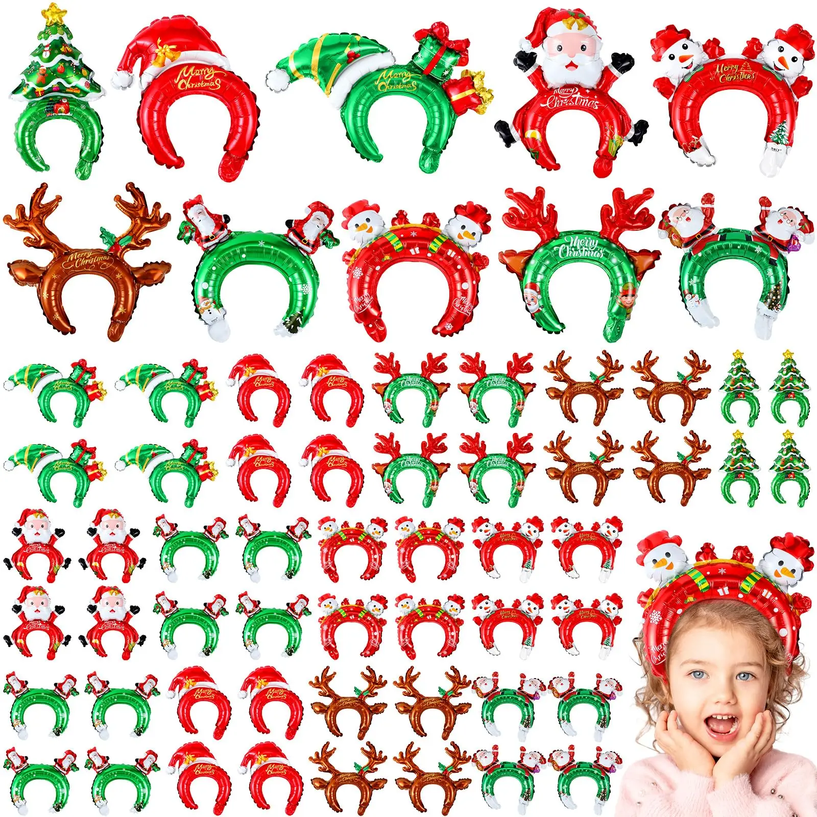 Reindeer Antlers Headband - Christmas Inflatable Headbands Santa Snowman บอลลูนผม