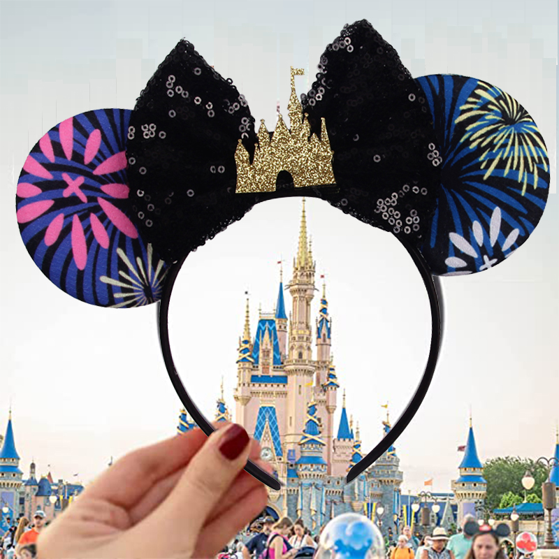 Ribbon Bow Gift - ดิสนีย์ แคสเซิล ไมค์กี้ เมาส์ที่คาดผมประดับเลื่อมโบว์สาวคอสเพลย์ที่คาดผมผู้ใหญ่/เด็กของขวัญปาร์ตี้เด็กอุปกรณ์เสริมผม