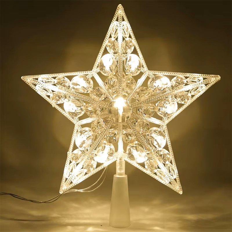 Star Tree Topper - ดาวประดับยอดต้นคริสต์มาสขนาด 15 ซม. รูปดาวห้าแฉก โปร่งใส ไฟ