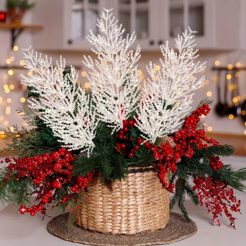 Christmas Tree Artificial - กิ่งสนประดิษฐ์คริสต์มาส 24 ชิ้น, ดอกไม้ประดิษฐ์สีเขียวสมจริง, สำหรับตกแต่งพวงหรีด DIY
