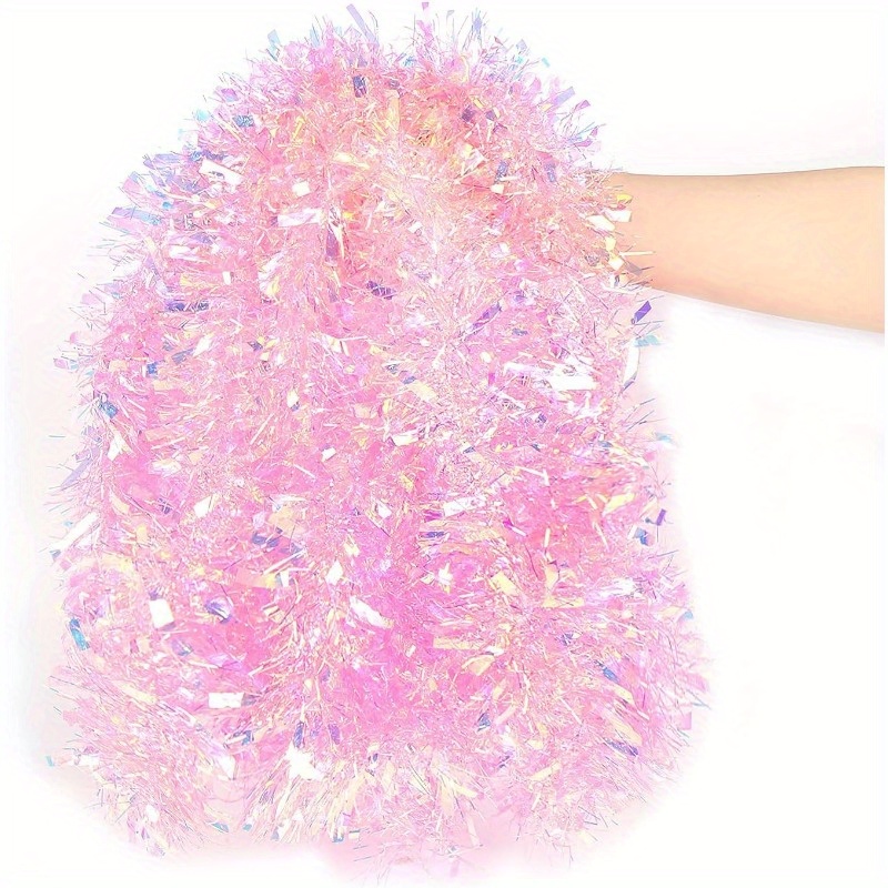 Tinsel Garland Decoration - พวงมาลัยคริสต์มาสสีชมพูยาว 13 ฟุต, ของตกแต่งประดับกลิตเตอร์สีชมพูสำหรับต้นคริสต์มาส งานปาร์ตี้ และอุปกรณ์งานแต่งงาน