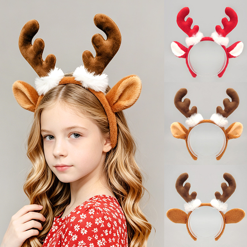 Reindeer Antlers Headband - ที่คาดผมเขากวางเรนเดียร์คริสต์มาส หูเอลค์ขนนุ่ม สำหรับทุกเพศ เหมาะสำหรับงานปาร์ตี้คริสต์มาส คอสเพลย์ และตกแต่งเครื่องแต่งกาย