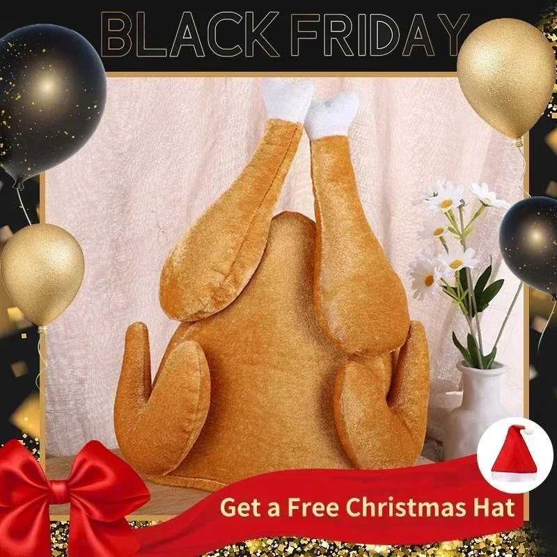 Santa Hat Plush - หมวกไก่งวงอบวันขอบคุณพระเจ้าทำจากผ้ากำมะหยี่สไตล์ใหม่สำหรับตกแต่งงานปาร์ตี้แต่งตัวซานต้าเครื่องแต่งกายแฟนซีไก่ปรุงสุก