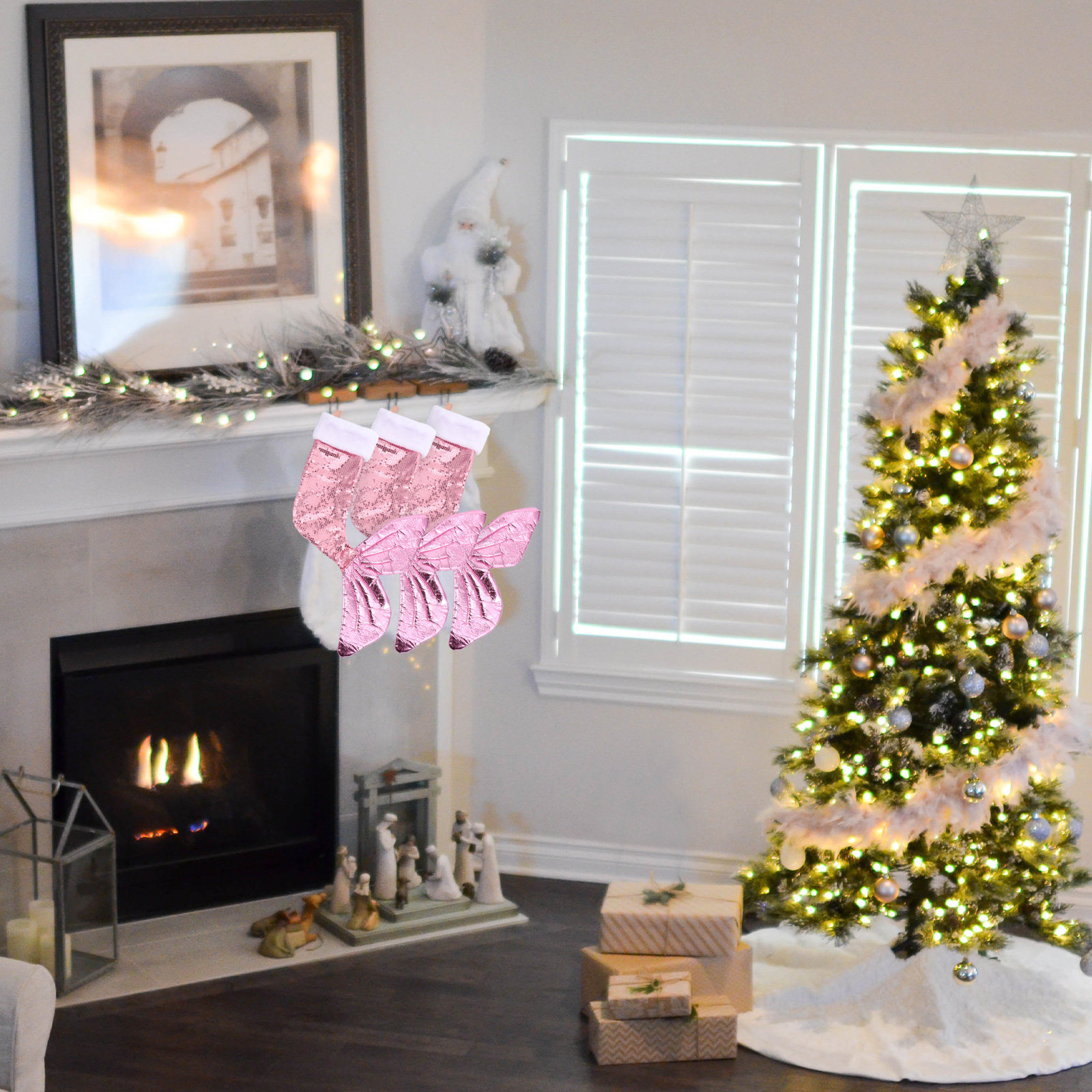 Christmas Stocking Hanging - ถุงเท้าหางนางเงือกประดับเลื่อม ของตกแต่งคริสต์มาส งานฝีมือ ประกายวิบวับ ลายเกล็ดปลา ตกแต่งต้นคริสต์มาสอย่างหรูหรา
