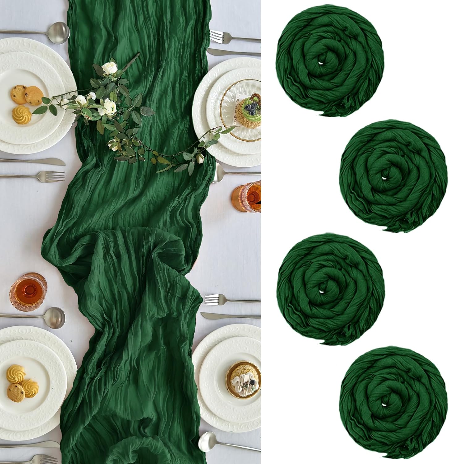 Christmas Table Runner - ผ้าปูโต๊ะชีสคลอธ 4 ชิ้น สีเขียวมรกต ขนาด 10