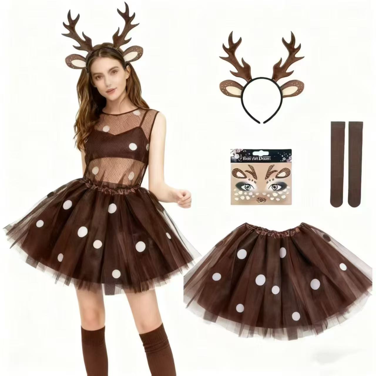 Reindeer Antlers Headband - ชุดคอสตูมกวางเรนเดียร์ ที่คาดผมกวางเรนเดียร์และหางกระโปรงผ้าทูลสีน้ำตาลพร้อมดาว ชุดกวางสำหรับเทศกาลคริสต์มาส