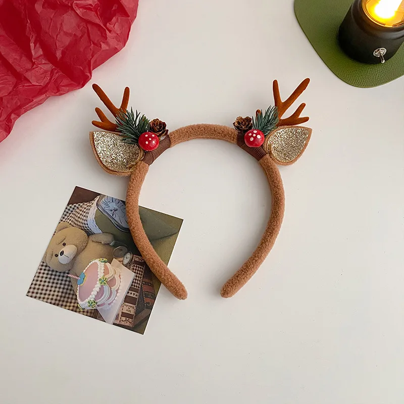 Reindeer Antlers Headband - คริสต์มาสแถบคาดศีรษะ Reindeer Antlers Horn ดอกไม้ผม Band