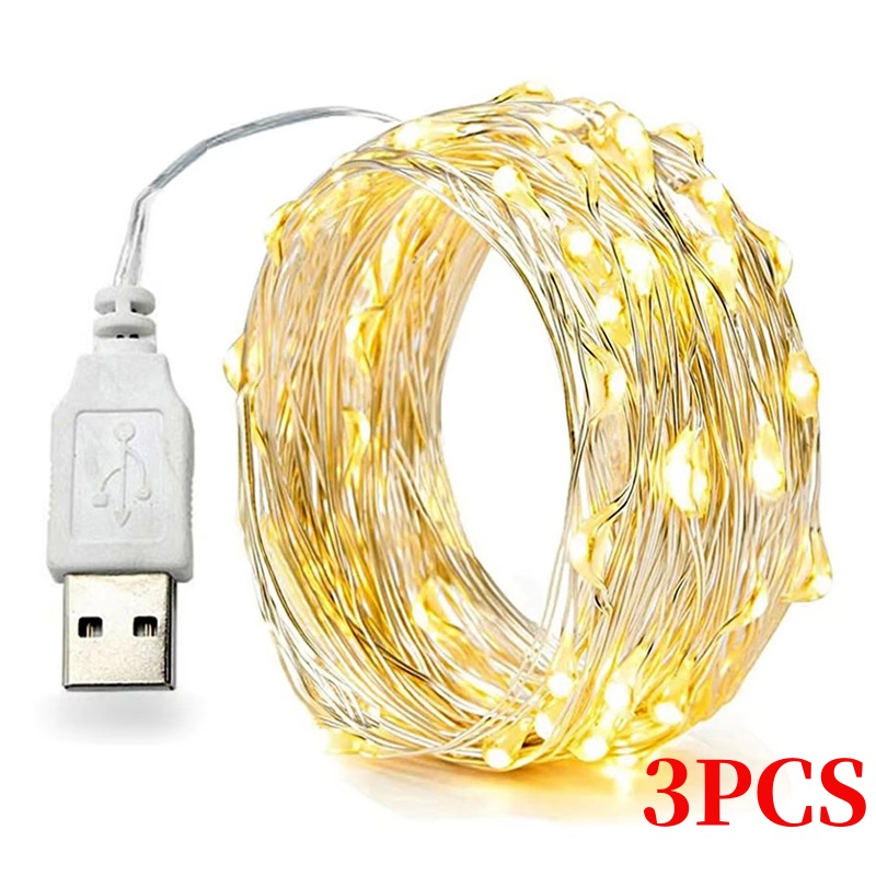 Led Fairy String Lights - 3ชิ้น5/10/20เมตรลวดทองแดงนำไฟประดับคริสต์มาส USB โคมไฟกันน้ำพวงมาลัยนางฟ้าปีใหม่ตกแต่งงานแต่งงานงานเลี้ยง