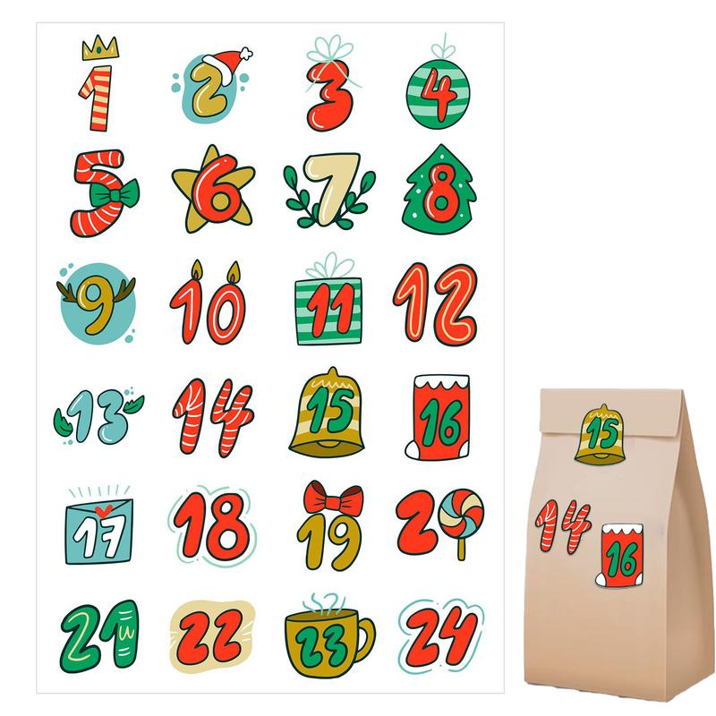 Advent Calendar Gift - สุขสันต์วันคริสต์มาสสติกเกอร์จุติปฏิทินจํานวนสติ๊กเกอร์แฮนด์เมดคุกกี้ลูกอมของขวัญซีลฉลากกระดาษสติ๊กเกอร์ตกแต่งคริสต์มาส