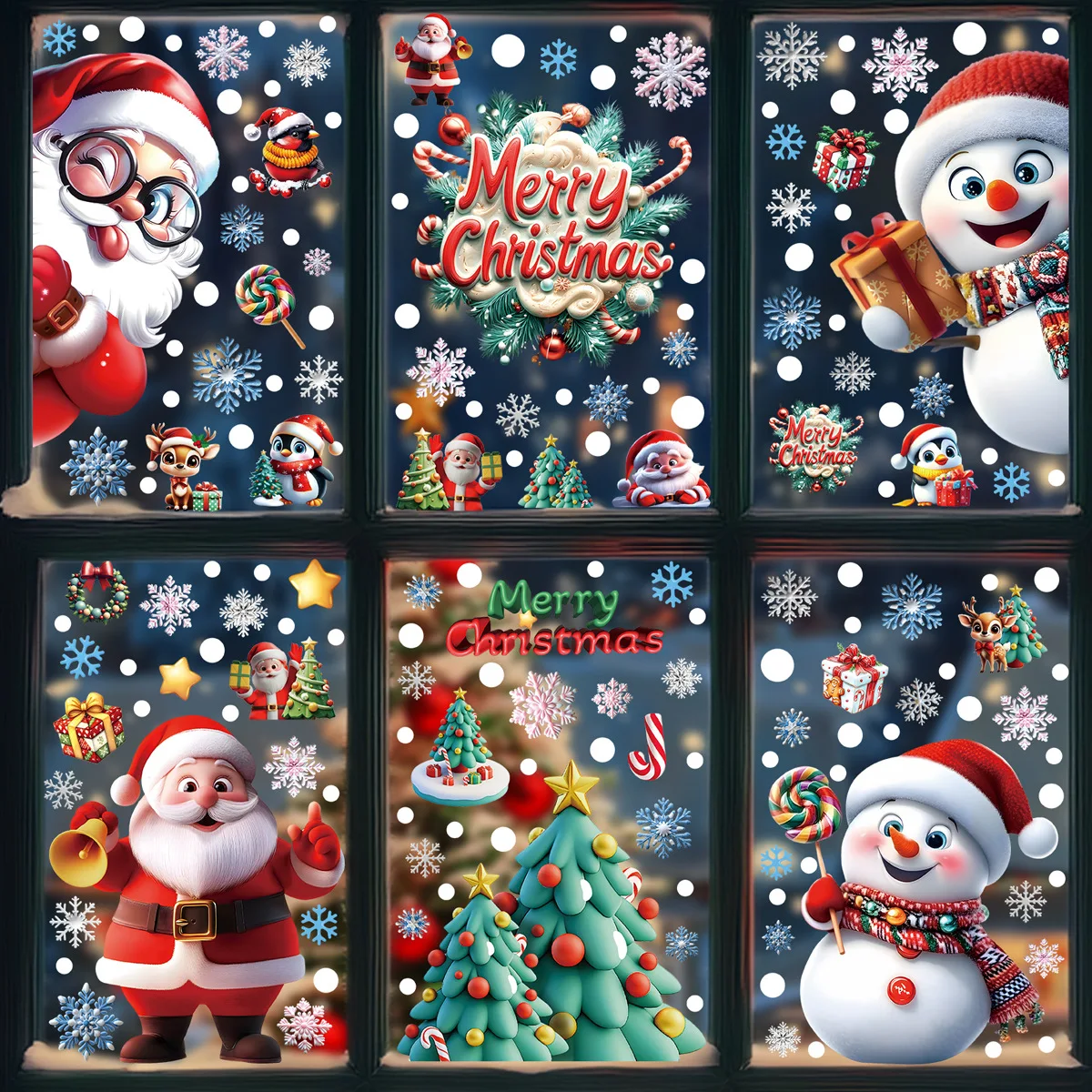 Snowflake Window Decal - สติ๊กเกอร์ติดหน้าต่างลายคริสต์มาส 2025 - ตุ๊กตาขนมปังขิง ตุ๊กตาหิมะ เกล็ดหิมะ