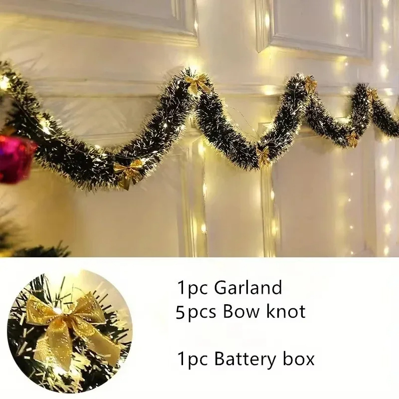 Tinsel Garland Decoration - พวงมาลัยคริสต์มาสประดับด้วยไฟ LED แบบโลหะ ความยาว 2 เมตร