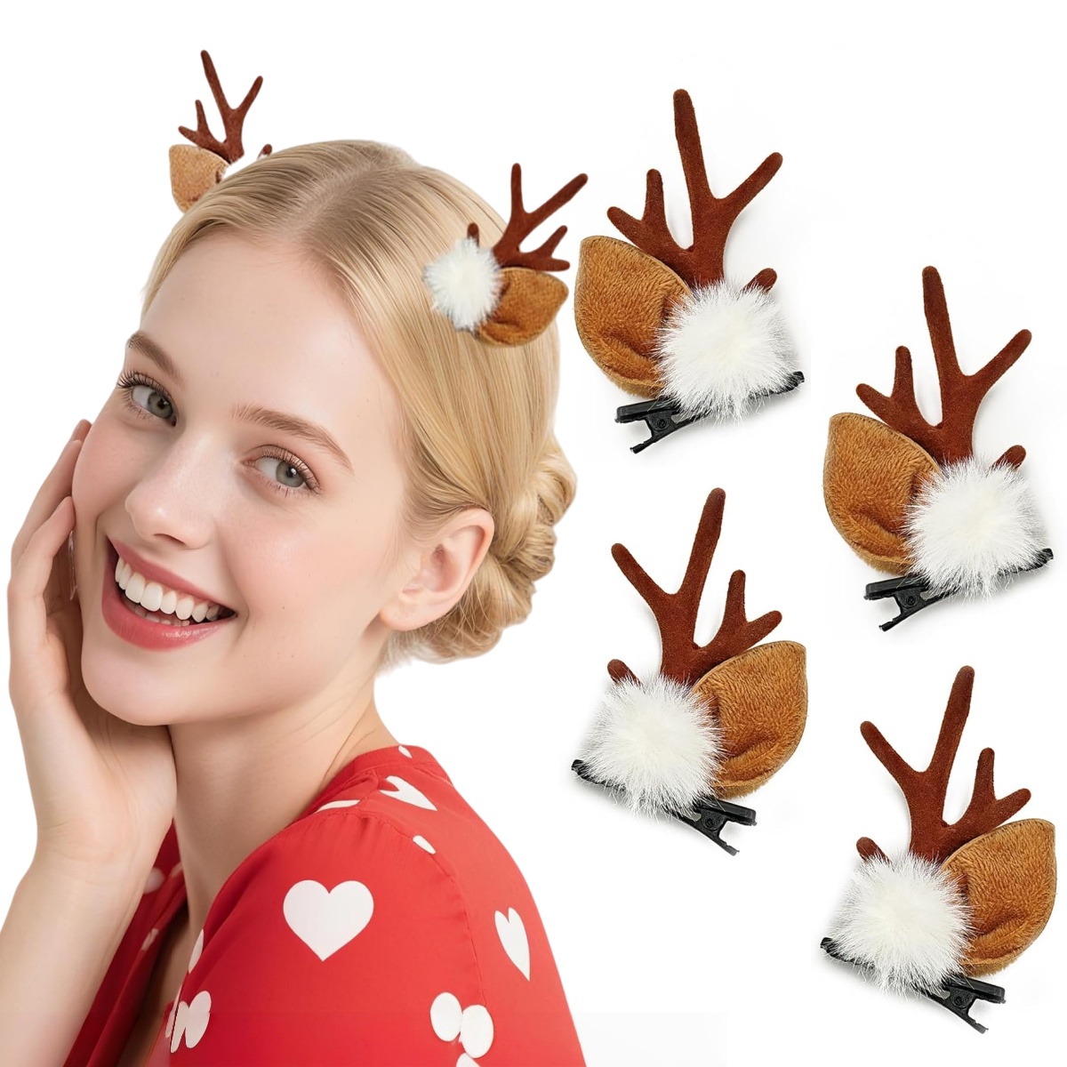 Reindeer Antlers Headband - ที่คาดผมรูปหูกวางขนาดเล็ก 1/2 คู่ ที่คาดผมลายเขากวางเรนเดียร์ อุปกรณ์เสริมผมสำหรับคริสต์มาส กิ๊บติดผมรูปสัตว์