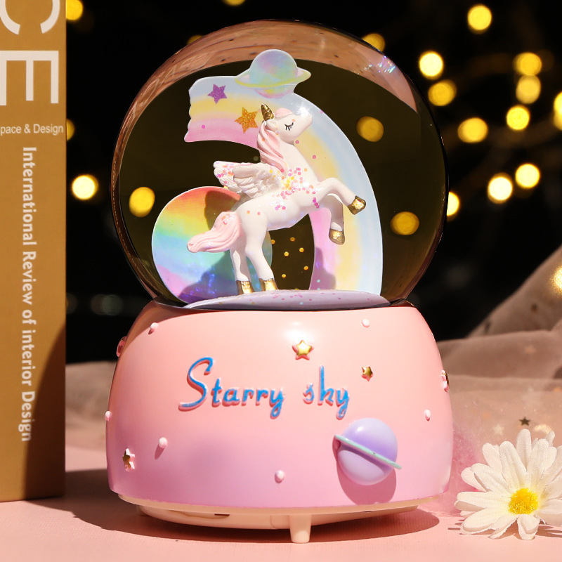 Snow Globe Musical - ใหม่คริสตัลบอลเพลงกล่องสาวหัวใจยูนิคอร์น Luminous Snowflake เพลงกล่องแฟนโรแมนติกของขวัญวันเกิดเครื่องประดับ Snow Globe
