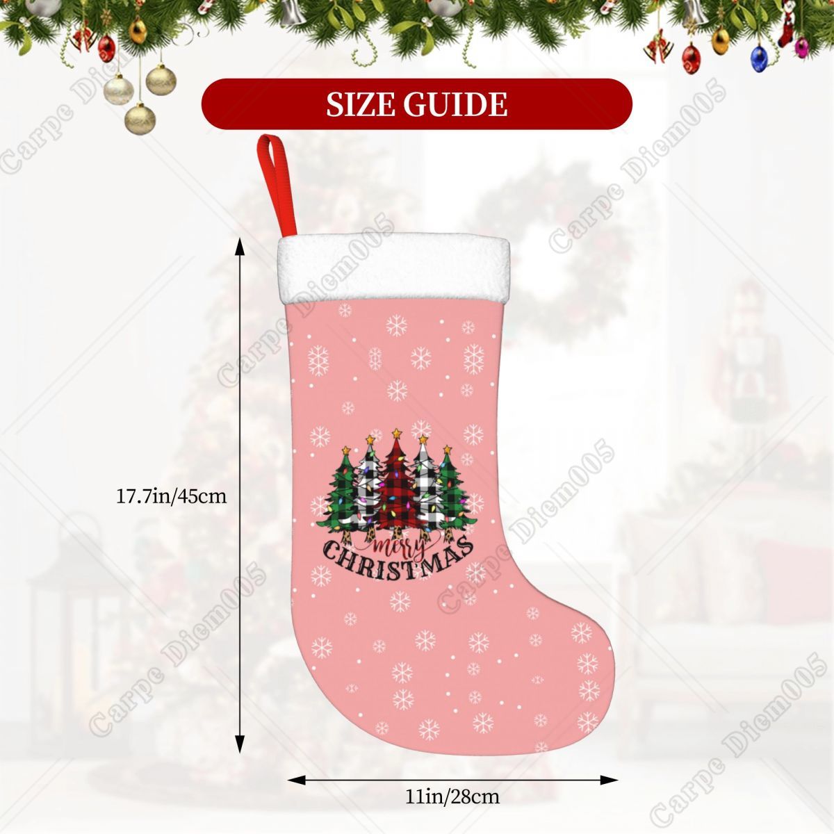 เกล็ดหิมะสีชมพูต้นคริสต์มาสถุง - Christmas Stocking Hanging บทวิจารณ์และราคา