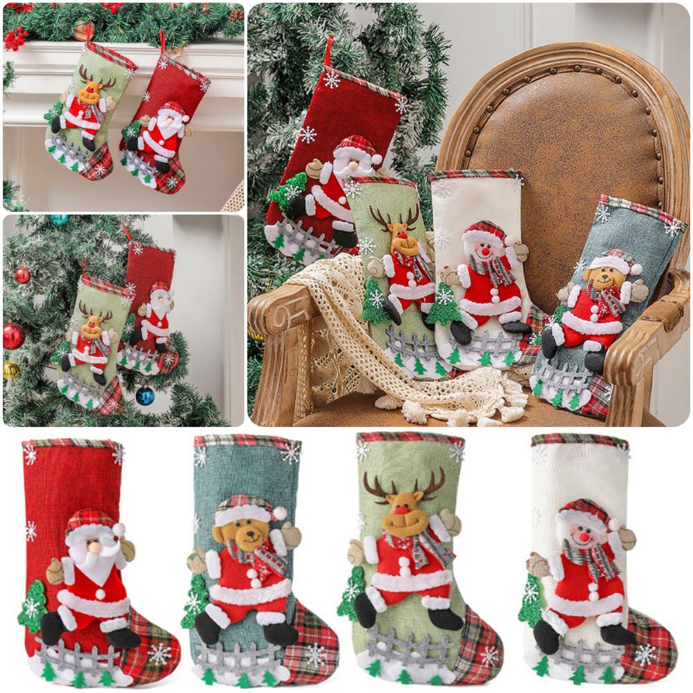 ถุงเท้าคริสต์มาสหลากสีลายการ์ต - Christmas Stocking Hanging บทวิจารณ์และราคา